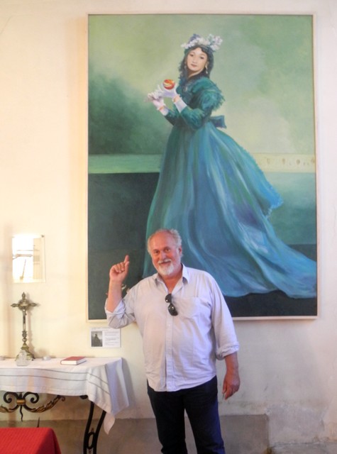 "La dame au gant" 1869  Carolus-Duran Copie, transformations pommes 2011 par  Christine Bthune, Bernouville, 27