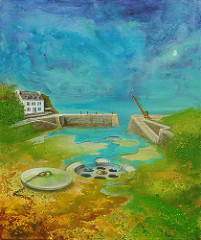 Evier Port Lay, peint Pierre Marcel pendant les pluies en l'Ile de Groix