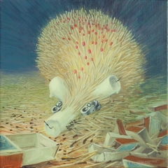 Acrylique sur toile 30 x 30 cm  herisson bougies allumettes