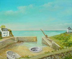 Port Lay  le de Groix Bretagne juillet 2015, peinture Pierre Marcel mare basse