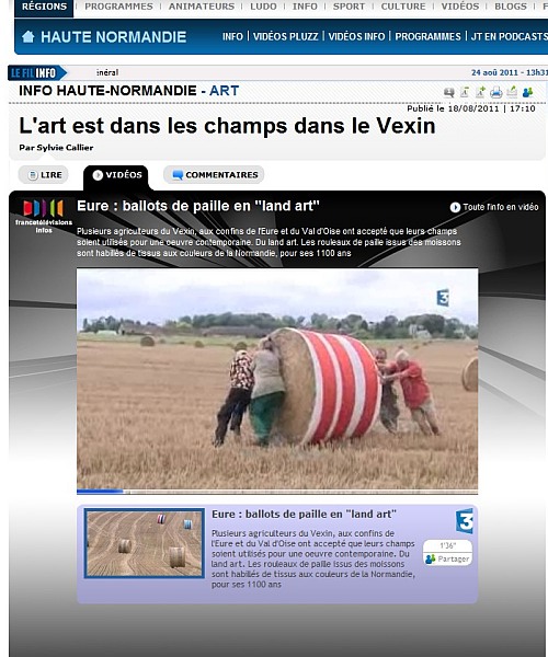 Capture cran : Eure : ballots de paille en "land art" page vido site internet France 3
